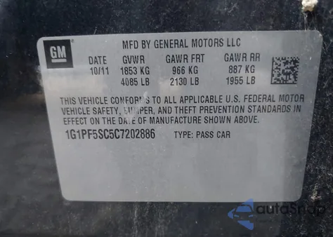 2012 Chevrolet Cruze 1Lt from USA, damaged, VIN 1G1PF5SC5C7202886